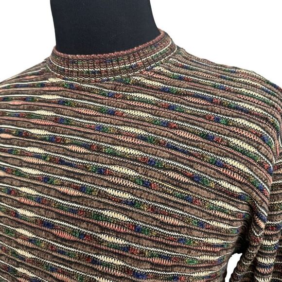 TOSCANO Made In Italy Brown‎ Textured Stripe Crew Neck Sweater size small - Picture 3 of 9